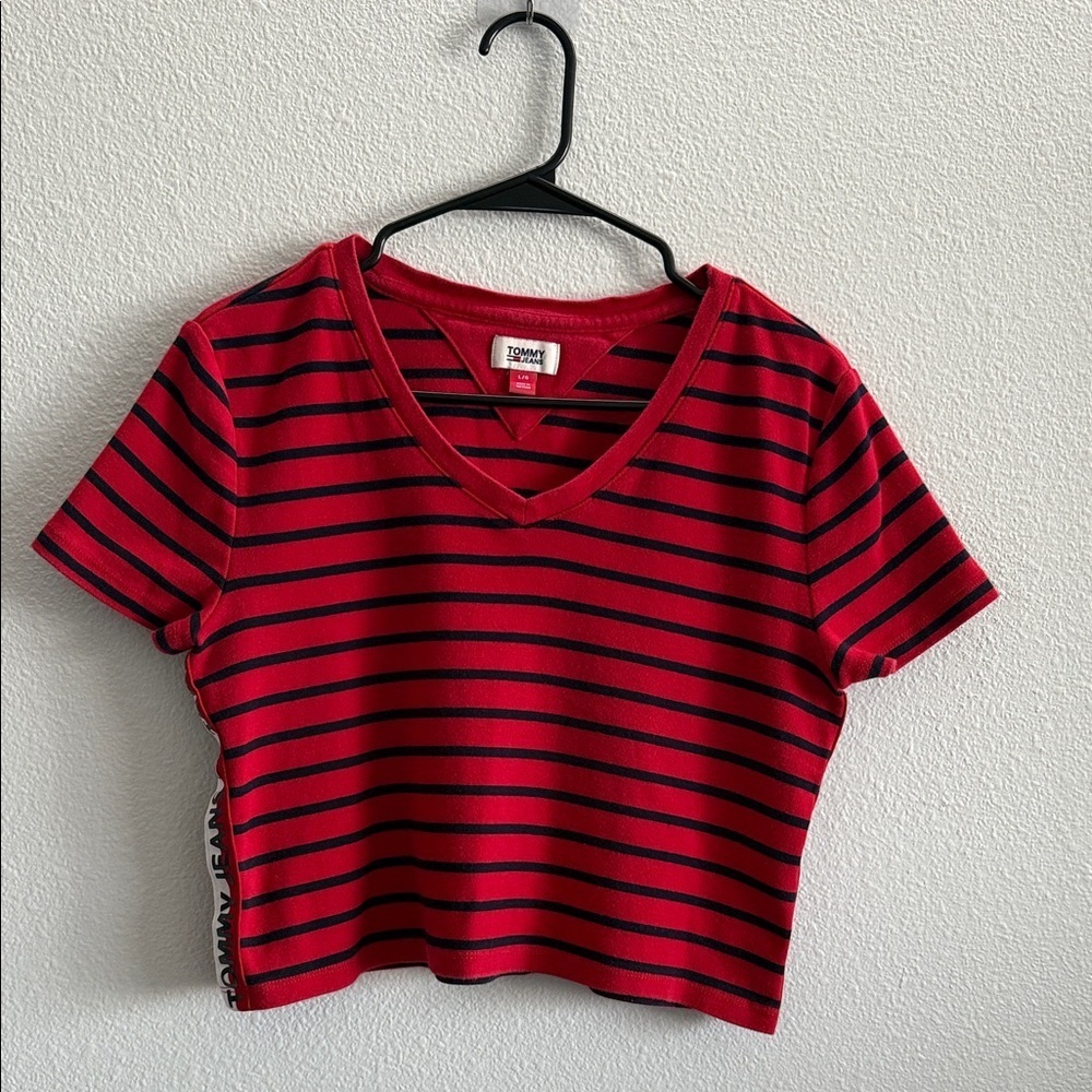 Tommy Jeans Red and black striped crop top
Size Large